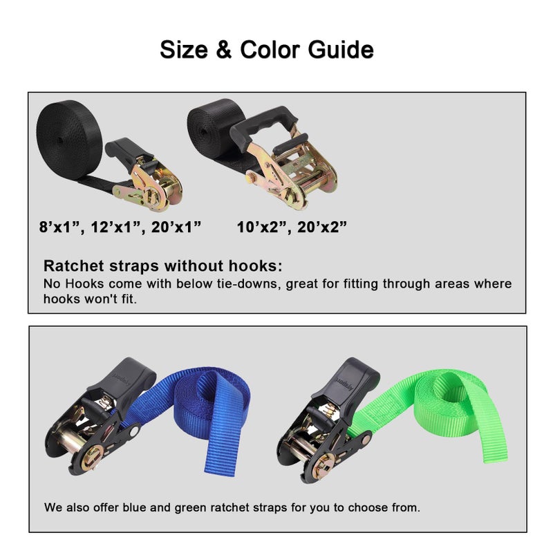 Ayaport Endless Ratchet Tie Down Straps Heavy Duty Cargo Tie Downs, Sturdy Nylon Black Strap Down Ratcheting Securing Straps, Track Spring Fittings, Tie-Down Motorcycles, Trailer Loads, Kayak - Image 5